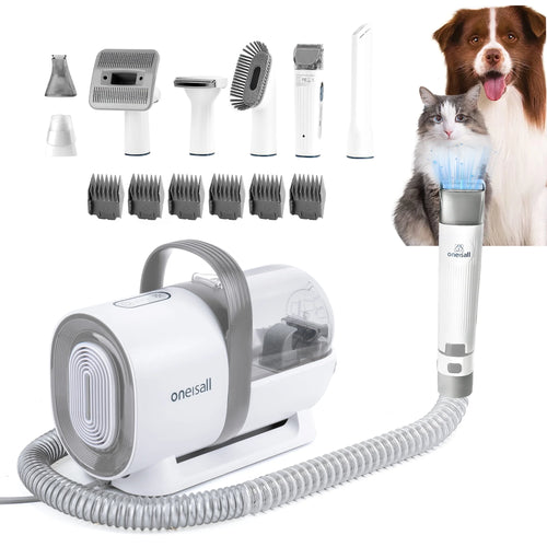 7-in-1 Pet Grooming Vacuum Kit with Low Noise Operation and 1.5L Dust Cup, Includes 7 Professional Grooming Tools for Dogs and Cats, Ideal for Shedding and Home Cleaning, Gray