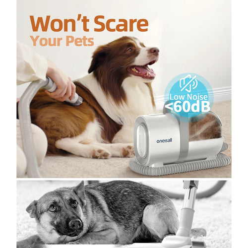 7-in-1 Pet Grooming Vacuum Kit with Low Noise Operation and 1.5L Dust Cup, Includes 7 Professional Grooming Tools for Dogs and Cats, Ideal for Shedding and Home Cleaning, Gray